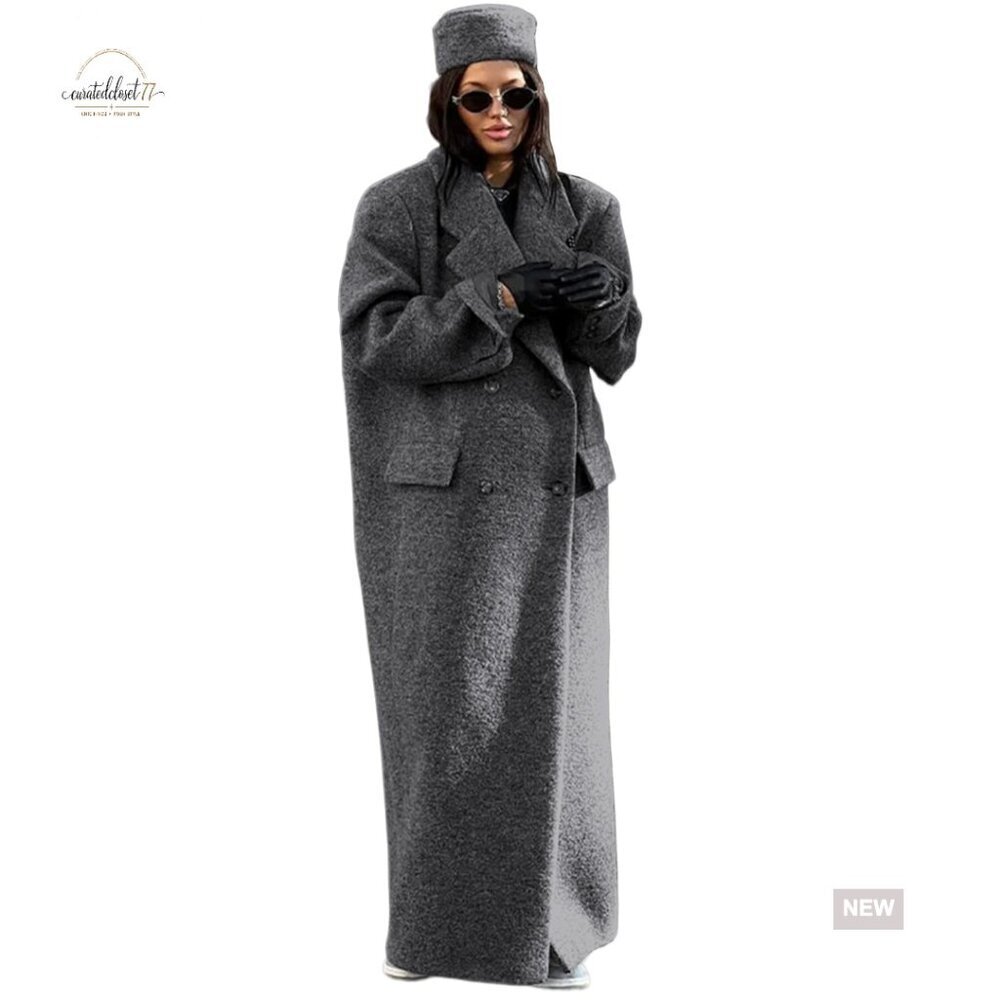 Long Wool Peacoat Trench Coat Oversized Maxi Winter Casual